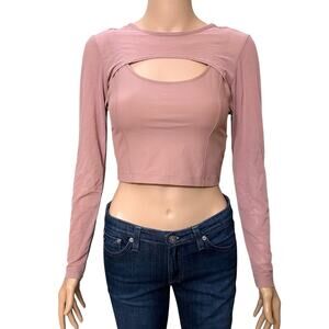 Old Navy Powersoft 2 In 1 Mesh Sleeve Crop Top XS Wild Rose Pink Balletcore